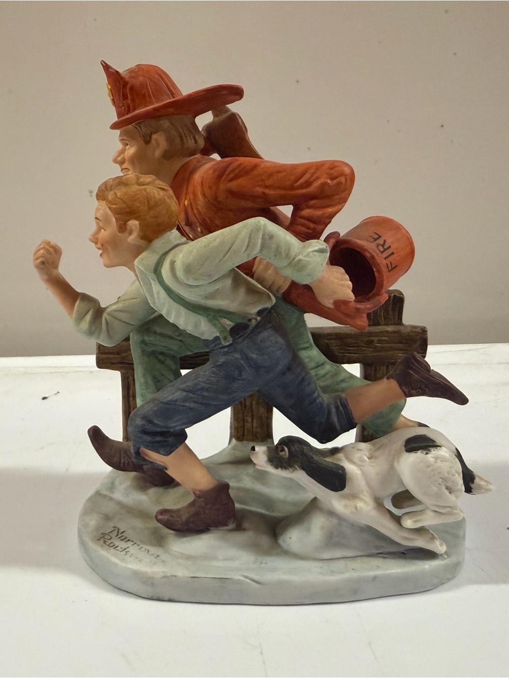 Vintage Norman Rockwell Figurine Danbury Mint The Alarm Series II Firefighter